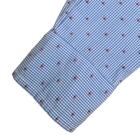 Tommy Hilfiger Blue Red Gingham Print Long Sleeve 3/4 Button Down Shirt Small - Picture 5 of 13